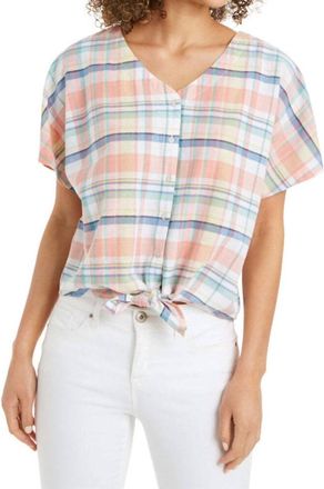 Style & Co. Womens Petite Tie Front Blouse In Madras Plaid