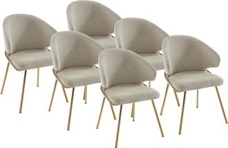 Pascal Morabito Lote de 6 sillas de tela y metal dorado - Beige - LUXIVA
