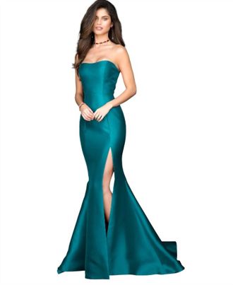 Sherri Hill Strapless Mikado Mermaid Gown In Emerald