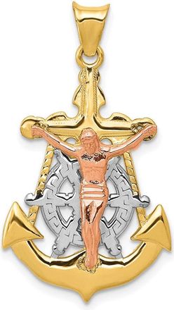 Diamond2Deal 14k Tri-Color Gold Mariner Crucifix Pendant