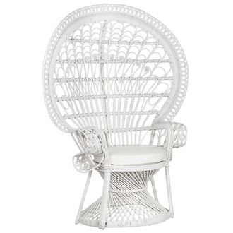 Beliani Beliani - Silla Pavo Real De Rat&aacute;n Blanco 150 X 68 Cm Asiento Coj&iacute;n Respaldo Alto Emmanuelle