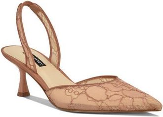 Nine West Rizze Slingback Pointed Toe Kitten Heel Pump in Light Natural at Nordstrom, Size 10