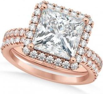 Allurez Diamond Princess-Cut Halo Bridal Set 14k Rose Gold (3.85ct)