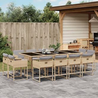 vidaXL Set Comedor De Jard&iacute;n Con Cojines 13 Pzas Rat&aacute;n Sint&eacute;tico Beige Vidaxl