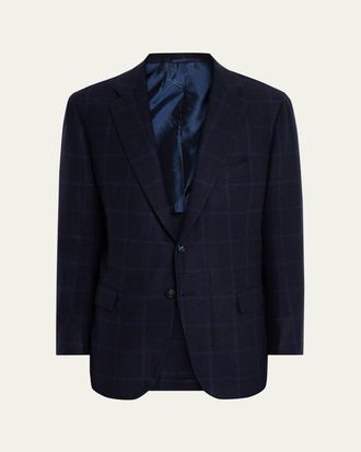 Kiton Mens Cashmere Windowpane Plaid Sport Coat