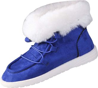 Generic Fur Lined Boots for Women Sneakers Breathable Flat Casual Shoes Winter Padded Warm Womens Boots Ankle Boots for Women Size 4 (Blue, 6.5)