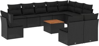 vidaXL Set De Sof&aacute;s De Jard&iacute;n 11 Pzas Y Cojines Rat&aacute;n Sint&eacute;tico Negro Vidaxl