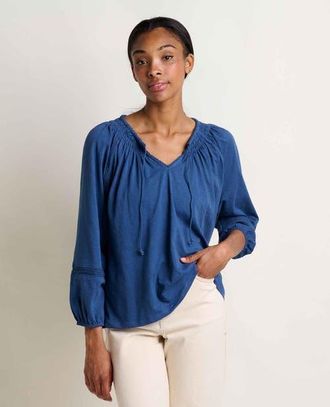 Toad & Co Womens Primo Long Sleeve Peasant Top in Deep Sea at Nordstrom, Size X-Small