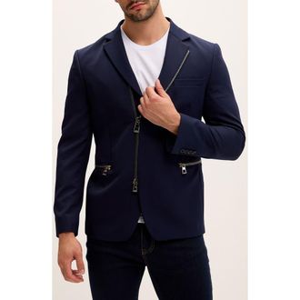 Ron Tomson Everyday Two Way Zip Blazer in Navy at Nordstrom Rack, Size Xx-Large