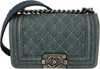 Chanel Pre-owned Denim Quilted Small Boy Flap - Dames - Vintage Schoudertas - Blauw - ONE Size - Denim - Vintage