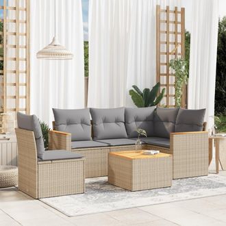 vidaXL Vidaxl - Juego De Sof&aacute;s Jard&iacute;n Con Cojines Beige Mezcla 6 Pzas Rat&aacute;n Pe