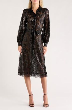 L'agence Frida Long Sleeve Sequin Lace Dress in Black at Nordstrom Rack, Size X-Small