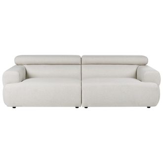 Beliani Sof&aacute; De 3 Plazas Tapizado De Tela Reposabrazos Reposacabezas F&aacute;cil De Limpiar Estilo Moderno Blanco Crema Hovden
