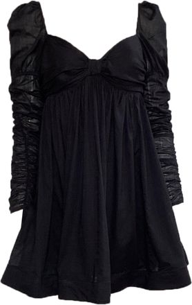 Zimmermann Ruched Mini Baby Doll Dress in Black Cotton