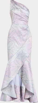 Teri Jon High-Low Metallic Jacquard Gown