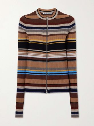 Acne Studios Cardigan In Lana A Coste E Righe - Verde