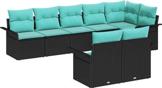 vidaXL Conjunto De Sof&aacute; De Jard&iacute;n 8 Uds. Negro Rat&aacute;n Sint&eacute;tico Vidaxl