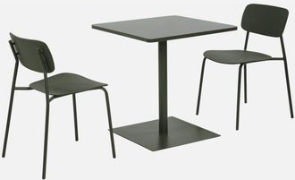 Sweeek Mesa De Jard&iacute;n Bistr&oacute; Cuadrada De Acero Con 2 Sillas