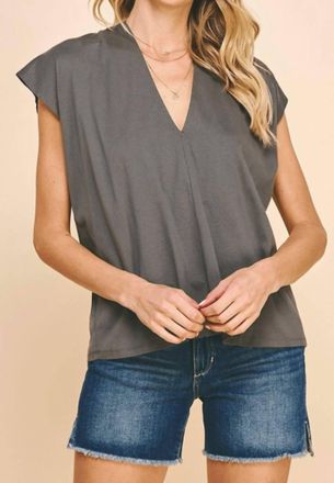 Pinch Design Oversized V Neck Blouse In Grey
