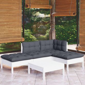 vidaXL Vidaxl - Muebles De Jard&iacute;n 5 Pzas Con Cojines Blanco Madera De Pino