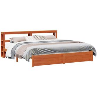 vidaXL Bed Frame with Headboard Wax Brown 180 x 200 cm Solid Pine Wood vidaXL