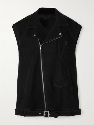 Rick Owens Giacca Biker Oversize In Camoscio Con Cintura - Nero