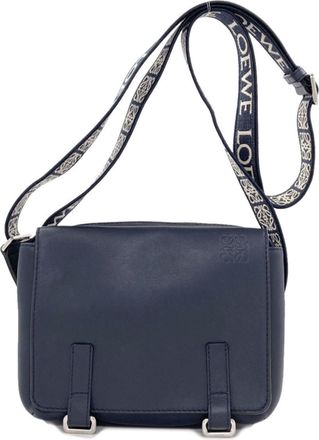 Loewe Navy Leather Messenger Bag Shoulder Bag (Pre-Owned)