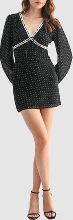 All in Favor Polka Dot Lace Detail Long Sleeve Minidress in Black White Dot at Nordstrom Rack, Size X-Small