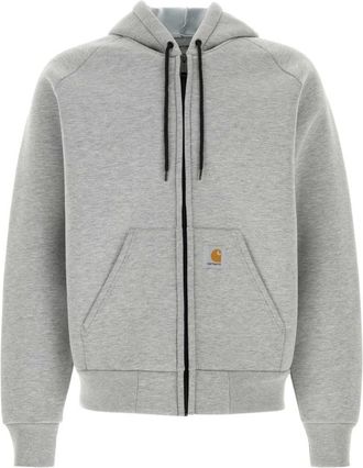 Carhartt Work in Progress Grijze Car-Lux Hooded Jacket - Heren - Vesten met rits - Grijs - S - Katoen - Hoodies & sweatvesten