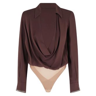 Elisabetta Franchi Body, female, Brown, Size: XS Bodysuit in viscose georgette fabric