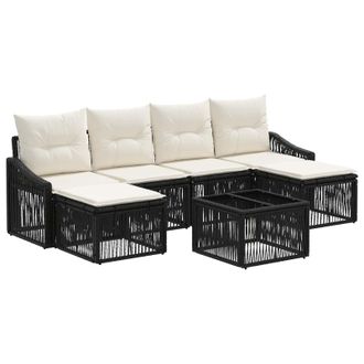 vidaXL Conjunto De Sof&aacute;s De Jard&iacute;n 7 Pcs Negro Rat&aacute;n Sint&eacute;tico Vidaxl