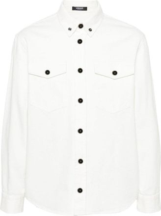 Versace White Medusa Head Buttons Denim Shirt
