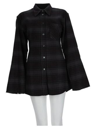 Our Legacy Daisy Shirt With Subtle Dark Plaid Pattern And Flared Sleeves