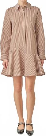 English Factory Stripe Collar Flared Skirt Dress In Beige
