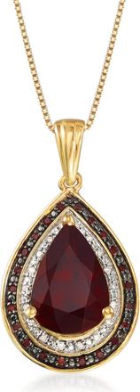 Ross-Simons Garnet and. Red and White Diamond Pendant Necklace in 18kt Gold Over Sterling