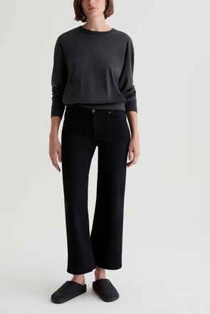AG - Adriano Goldschmied AG Saige Crop Jeans Women Super Black Denim Stretch Mid-Rise Wide Leg GBO3685