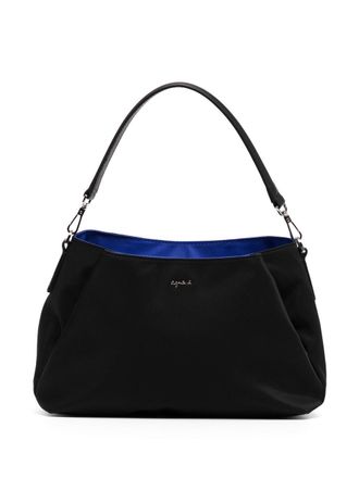 agnès b. logo-plaque satin shoulder bag - women - Calf Leather/Nylon - One Size - Black