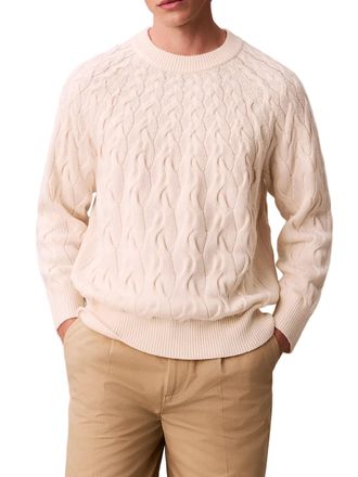 Calvin Klein White Lambswool Blend Cable Knit Sweater
