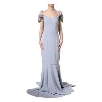 Dolce & Gabbana Hydrangea Embellished Cap Sleeve Maxi Dress - female - Dolce & Gabbana - Gowns - Blue - XS - Dresses