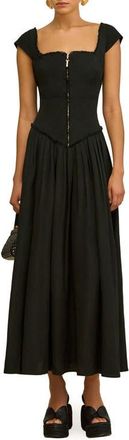 Cult Gaia Solstice Pleated Fringe Trim Cap Sleeve Dress in Black at Nordstrom, Size 10