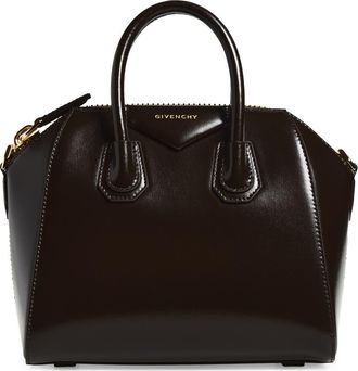 Givenchy Mini Antigona Leather Satchel in Chocolate at Nordstrom
