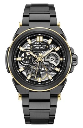 Kenneth Cole Skeleton Black Automatic Bracelet Watch, 42mm at Nordstrom
