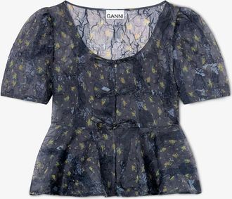 Ganni Peplum Blouse in Shibori Organza - Size 10/12 Mixed