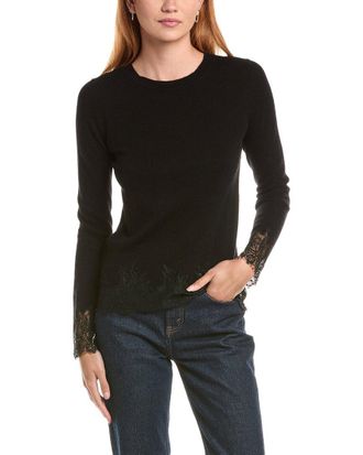 Sofiacashmere Lace Inset Hem Wool & Cashmere-Blend Sweater