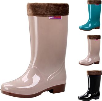 Generic Womens Knee High Rain Boots Waterproof Garden Shoes Boots with Plush Lined Winter Warm Anti-Slipping Rainboots Ladies Comfort Lightweight Design Easy 