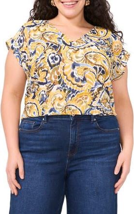 Vince Camuto Swirl V-Neck Drop Shoulder Top in Light Olive Swirl at Nordstrom Rack, Size 1X