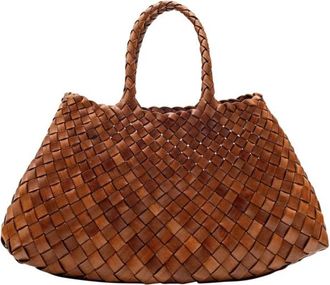 Dragon Diffusion santa Croce Brown Handbag With Two Top Handles And Interwoven Design In Leather