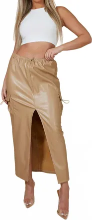 Mustard Seed Corrie Leather Pocket Detail Cargo Maxi Skirt In Brown