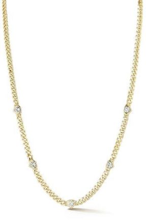 Sphera Milano Cubic Zirconia Heart Station Curb Chain Necklace in Gold/white at Nordstrom Rack