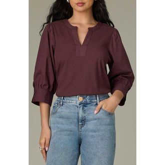 Wit & Wisdom Mixed Media Puff Sleeve Top in Fig Jam at Nordstrom, Size X-Small